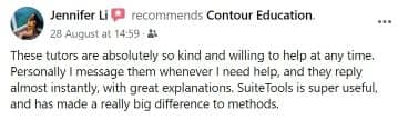 Jennifer Li giving a positive review on Contour Education for being extremely helpful